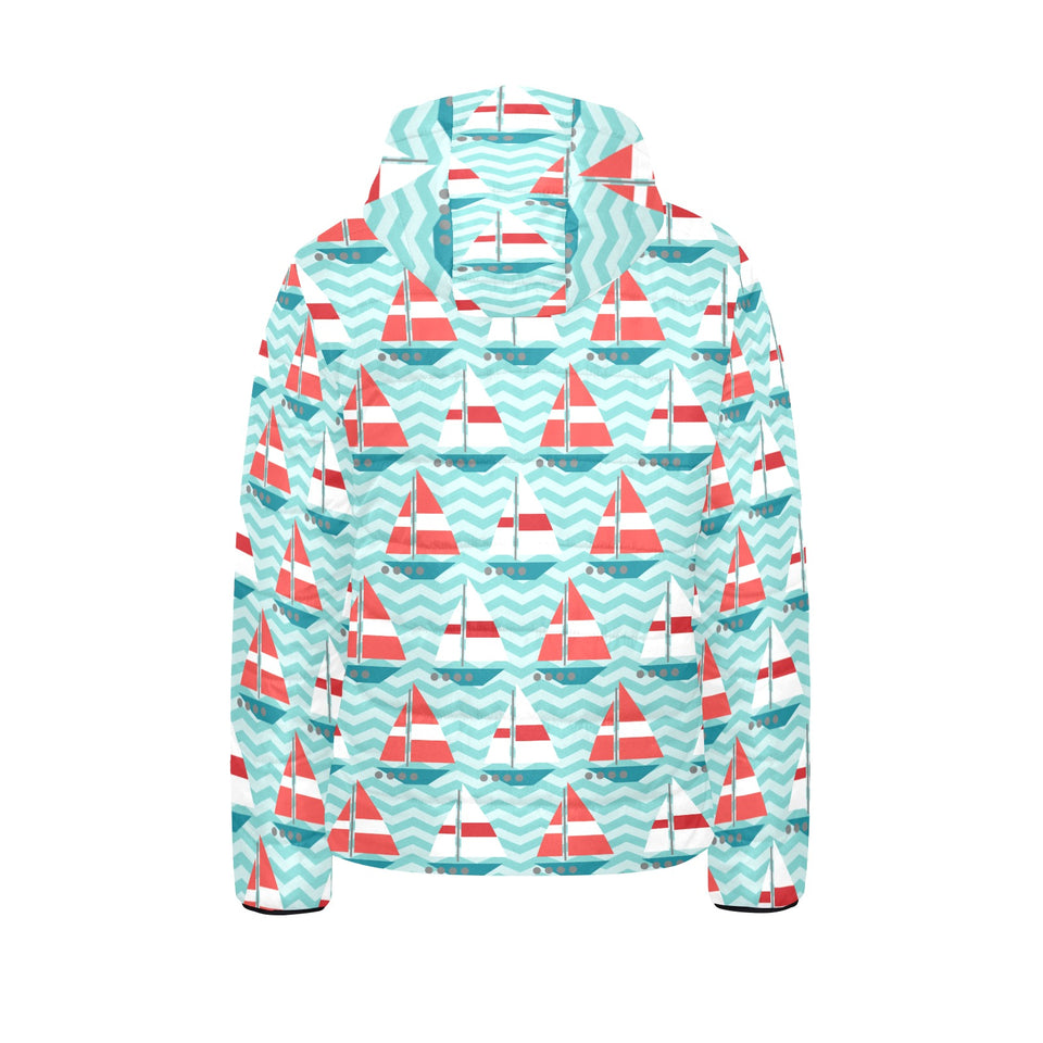 Red White sailboat wave background Kids' Boys' Girls' Padded Hooded Jacket