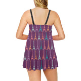 Eiffel Tower Pattern Print Design 05 Chest Sexy Pleated Two Piece Swim Dress