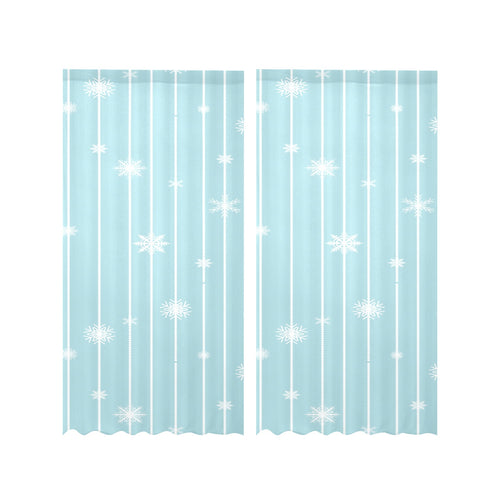Snowflake pattern blue stripe background Gauze Curtain