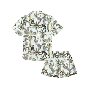 Monkey sloth lemur palm trees pattern Kids' Boys' Girls' V-Neck Short Pajama Set