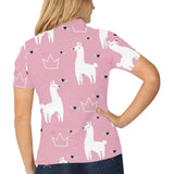 Llama Alpaca pink background Women's All Over Print Polo Shirt