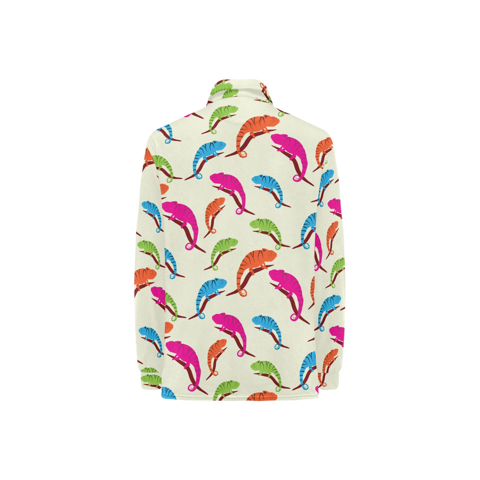 Colorful Chameleon lizard pattern Women's Long Sleeve Polo Shirt