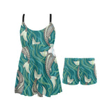 Koi Fish Carp Fish lotus pattern Chest Sexy Pleated Two Piece Swim Dress