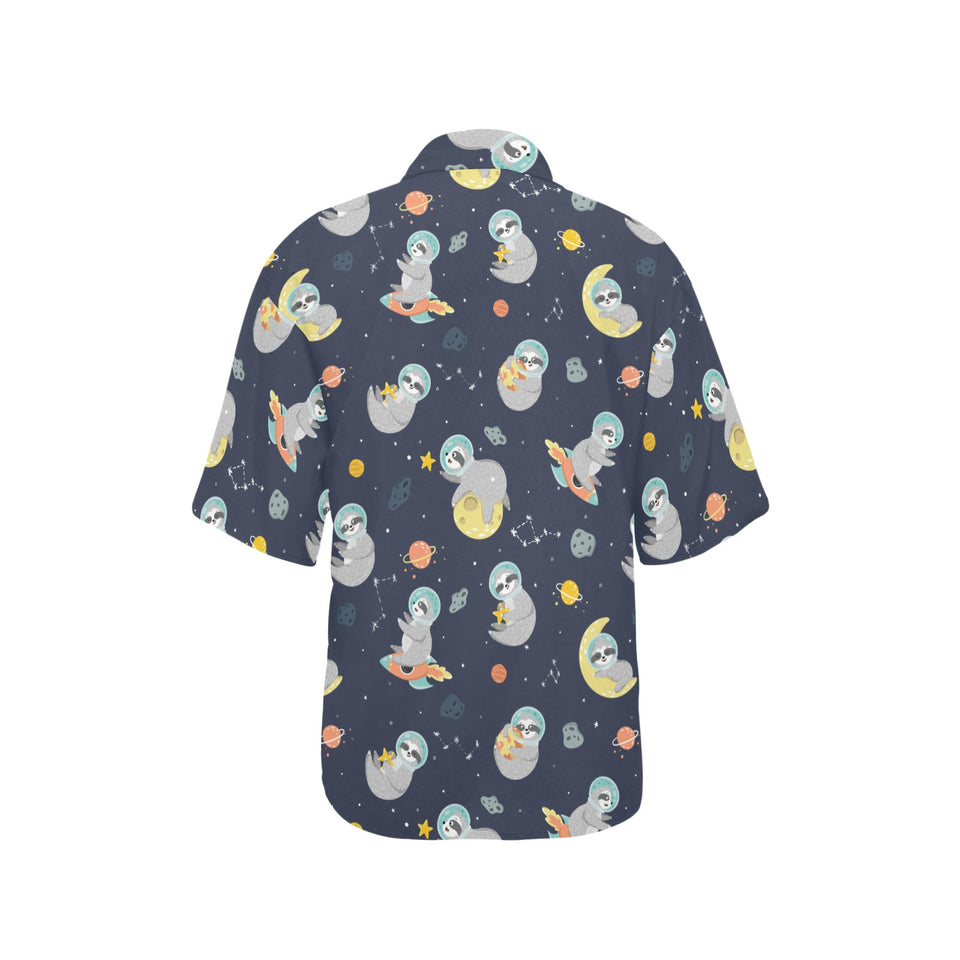 Cute sloth astronaut star planet rocket pattern Women's All Over Print Hawaiian Shirt
