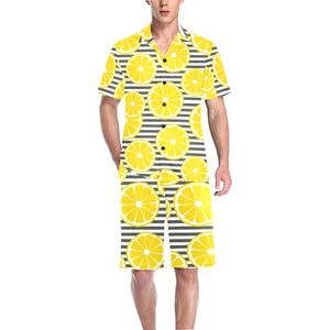 slice of lemon design pattern Men's V-Neck Short Pajama Set