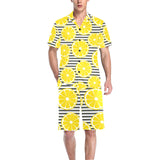 slice of lemon design pattern Men's V-Neck Short Pajama Set