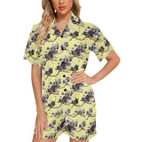 Ostrich Pattern Print Design 04 Women's V-Neck Short Pajama Set