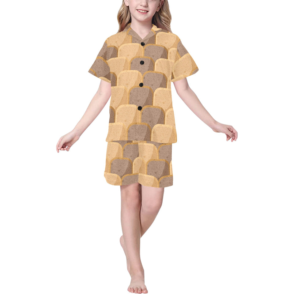 Bread Toast Pattern Print Design 04 Kids' Boys' Girls' V-Neck Short Pajama Set