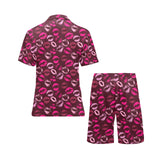 Lips Pattern Print Design 03 Men's V-Neck Short Pajama Set