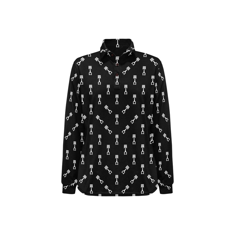 Engine Piston Black Theme Pattern Print Design 03 Women's Long Sleeve Polo Shirt