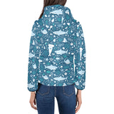 Cute shark pattern Women's Padded Hooded Jacket