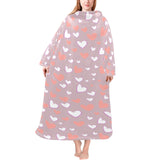 coral white heart pattern Blanket Robe with Sleeves