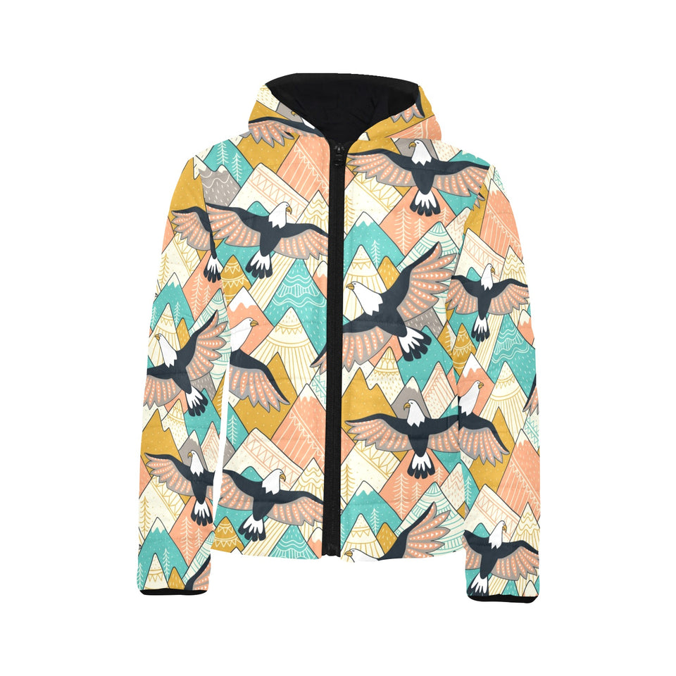 Eagle Pattern Print Design 02 Kids' Boys' Girls' Padded Hooded Jacket