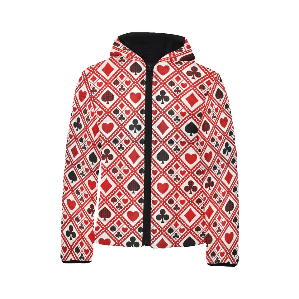 Casino Cards Suits Pattern Print Design 03 Kids' Boys' Girls' Padded Hooded Jacket
