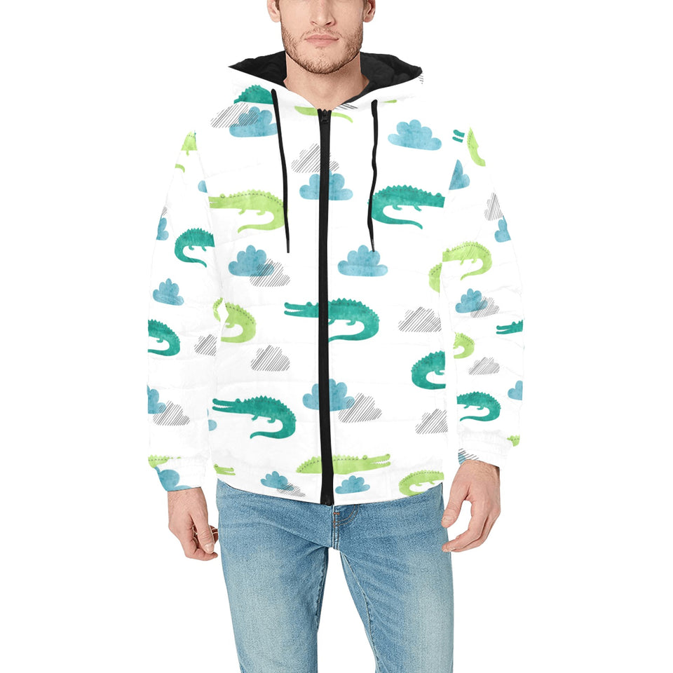 watercolor crocodile pattern Men's Padded Hooded Jacket
