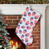 Strawberry pattern blue lines background Christmas Stocking