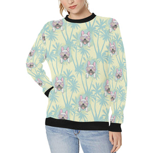 French bulldog hawaii blackground Women's Crew Neck Sweatshirt