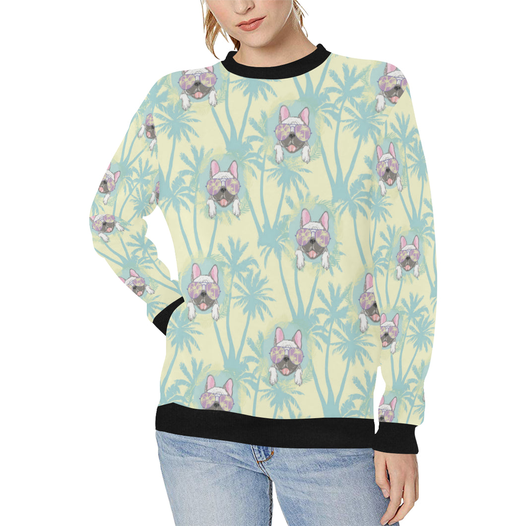 French bulldog hawaii blackground Women's Crew Neck Sweatshirt