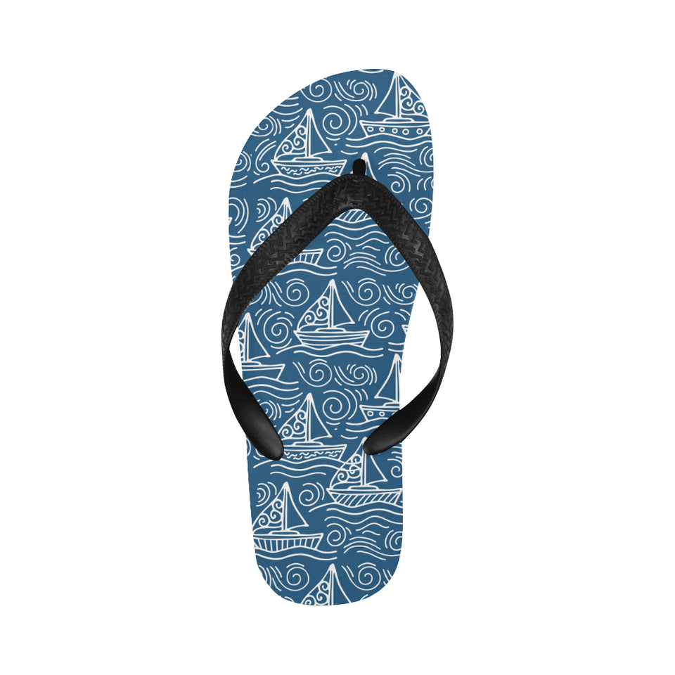 Hand drawn sailboat pattern Unisex Flip Flops