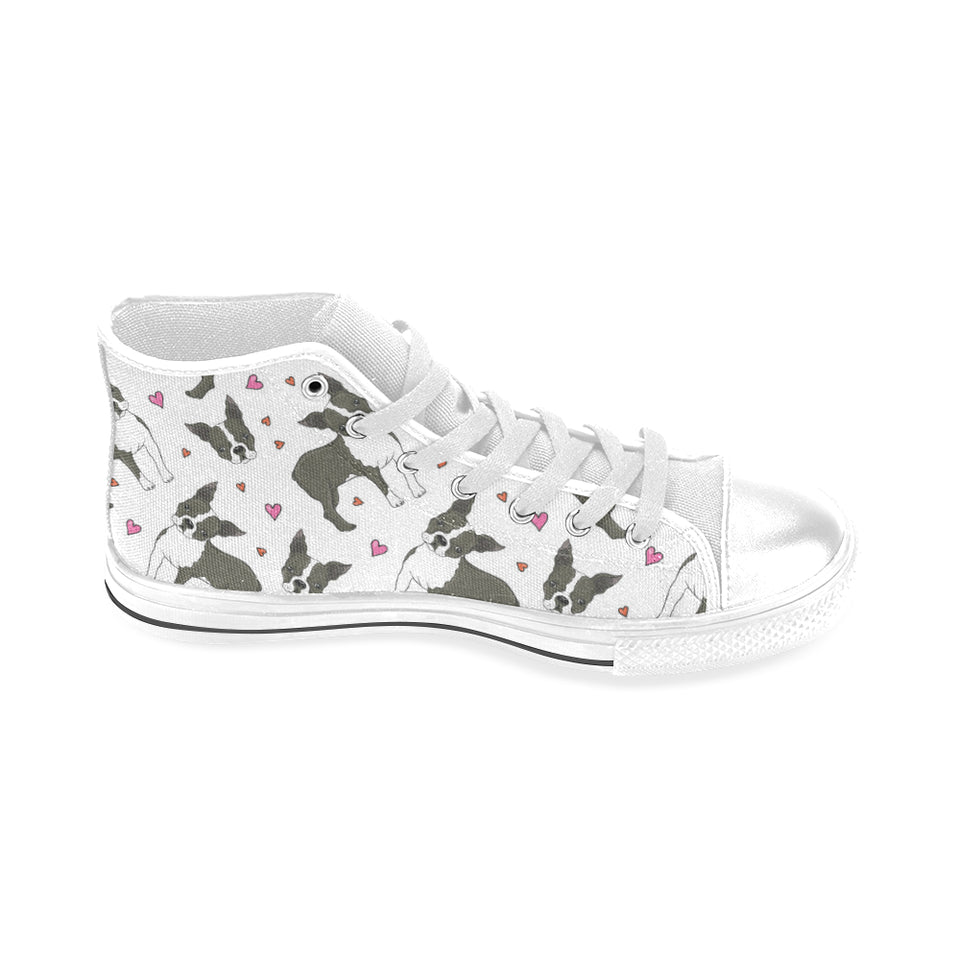 Boston terrier dog hearts vector pattern Men's High Top Canvas Shoes White