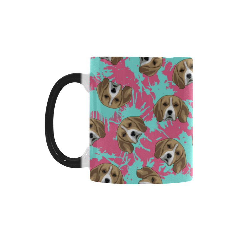 Beagle muzzles turquoise paint splashes pink patte Morphing Mug Heat Changing Mug