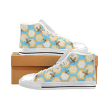 Bee honeycomb pattern Men's High Top Canvas Shoes White