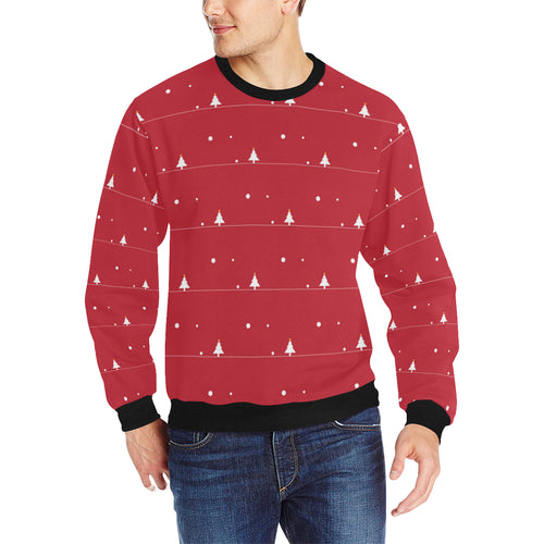 Christmas tree star snow red background Men's Crew Neck Sweatshirt