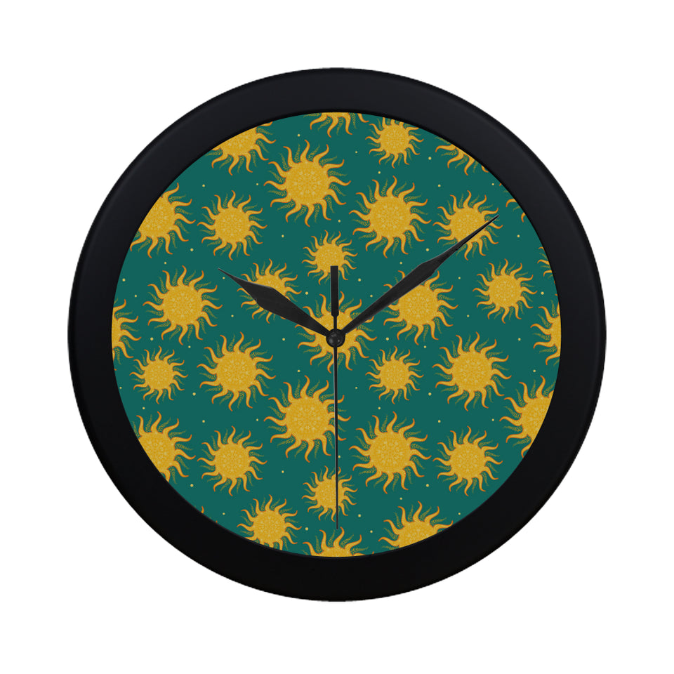 Sun green background Elegant Black Wall Clock