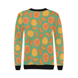 orange fruit pattern green background Women's Crew Neck Sweatshirt