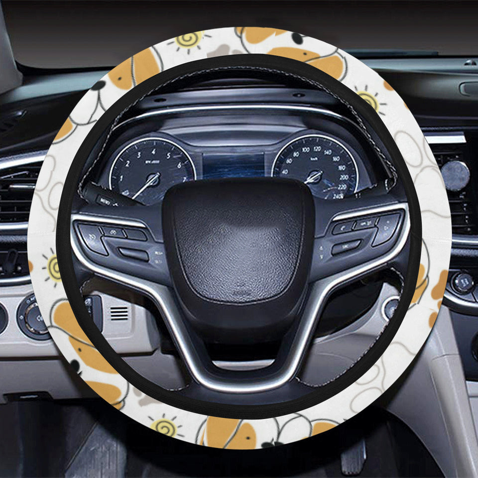 Cute beagle dog pattern background Car Steering Wheel Cover