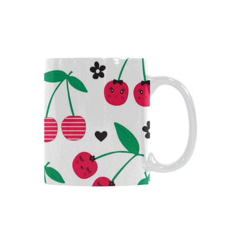 cherry pattern white background Classical White Mug (Fulfilled In US)