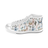 lama Alpaca cactus hand drawn pattern Men's High Top Canvas Shoes White