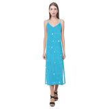 Airplane destinations blue background V-Neck Open Fork Long Dress