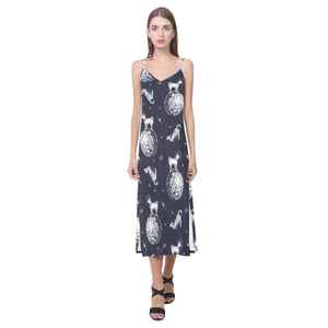 Chihuahua space helmet. astronaut pattern V-Neck Open Fork Long Dress