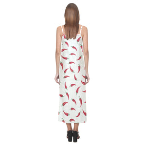 Chili peppers pattern V-Neck Open Fork Long Dress