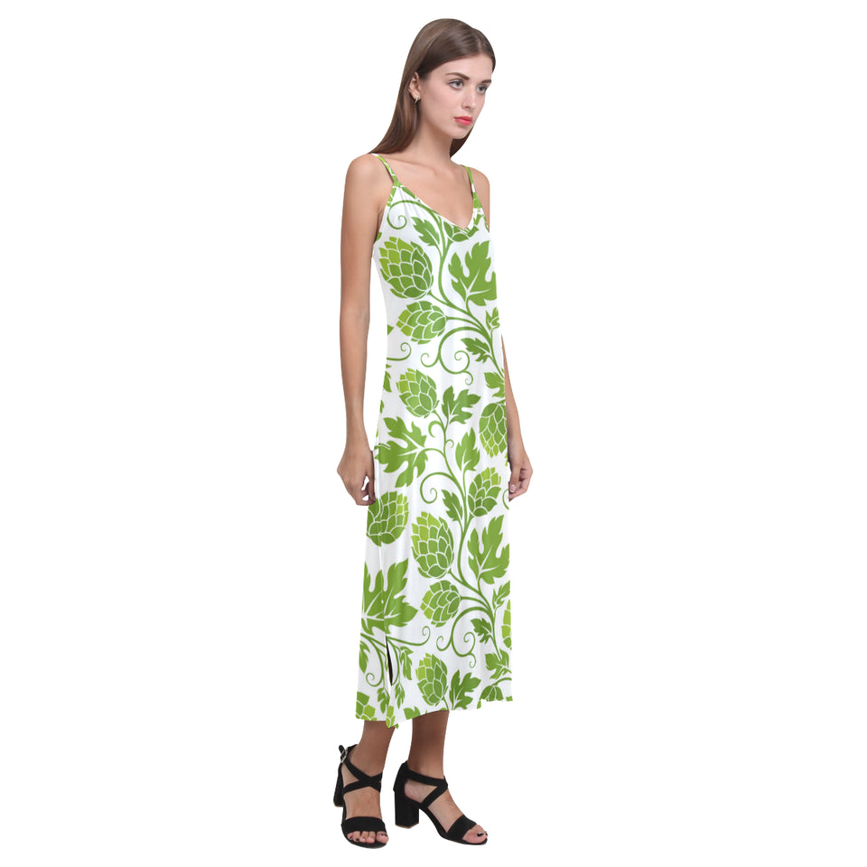 Hop design pattern V-Neck Open Fork Long Dress