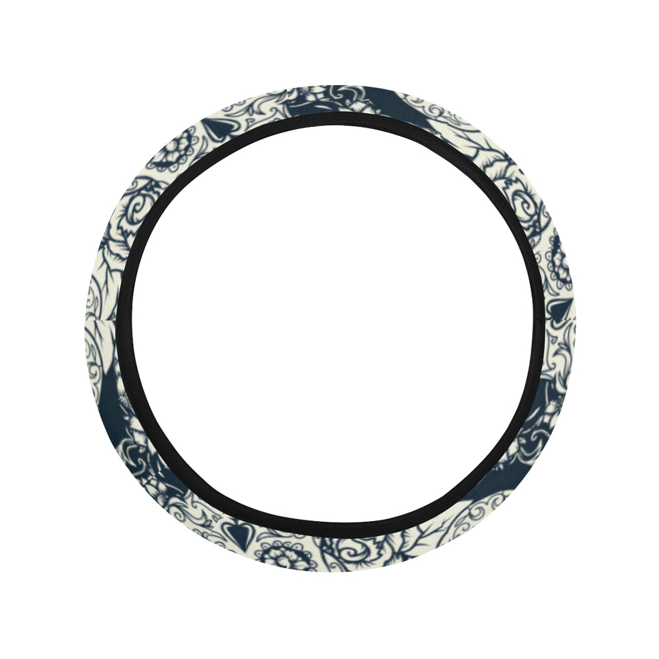 Sugar skull black white pattern Car Steering Wheel Cover