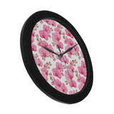pink purple orchid pattern background Elegant Black Wall Clock