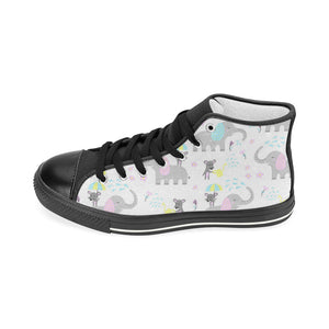 Cute elephant mouse pattern Women's High Top Canvas Shoes Black