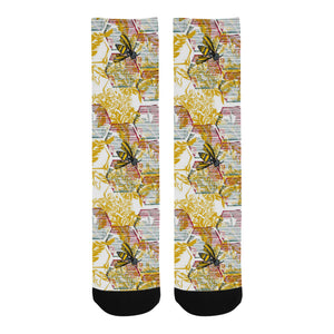 Cool Bee honeycomb leaves pattern Crew Socks