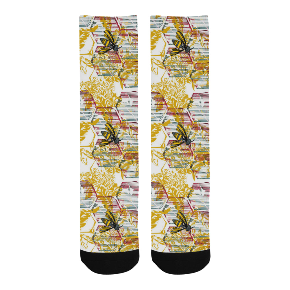 Cool Bee honeycomb leaves pattern Crew Socks