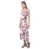 Toucan flower design pattern V-Neck Open Fork Long Dress