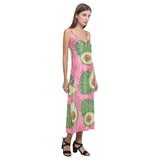 Avocado slices leaves pink back ground V-Neck Open Fork Long Dress