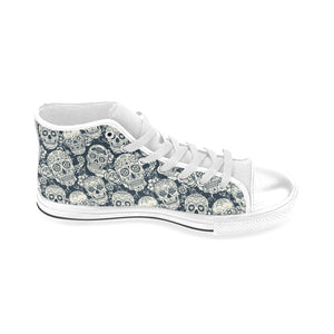 Sugar skull black white pattern Men's High Top Canvas Shoes White