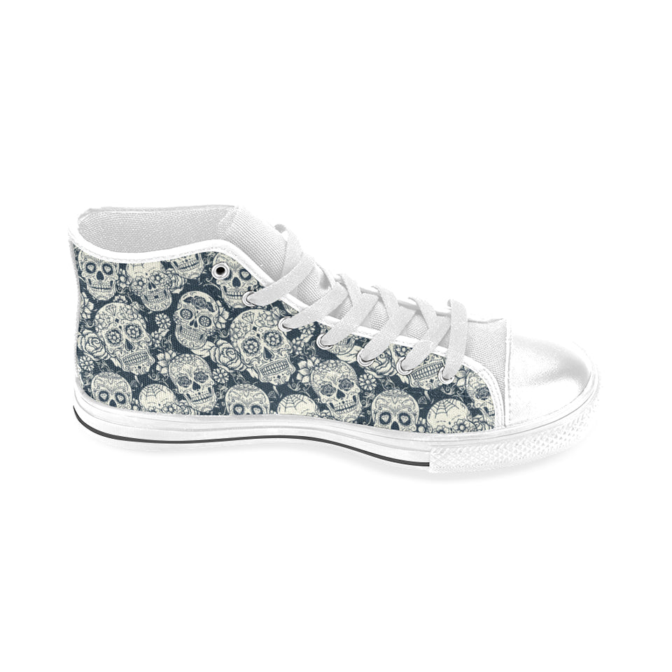Sugar skull black white pattern Men's High Top Canvas Shoes White