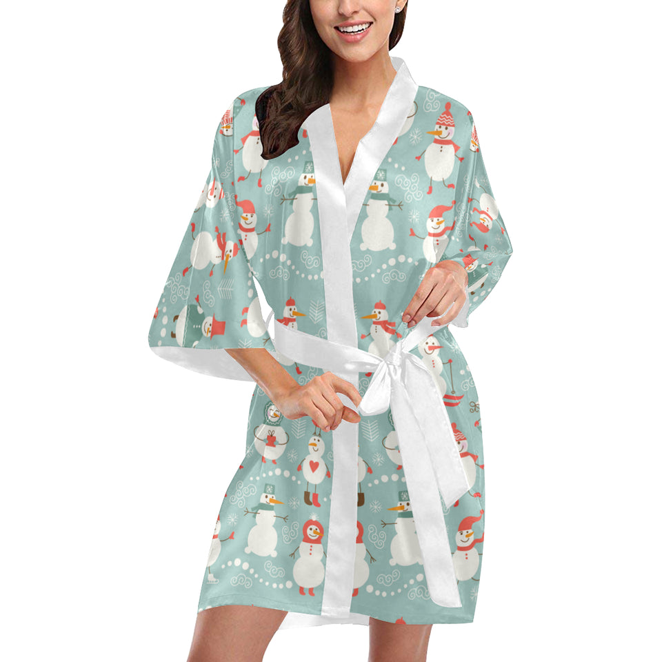 Cute snowman pattern Women's Short Kimono Robe