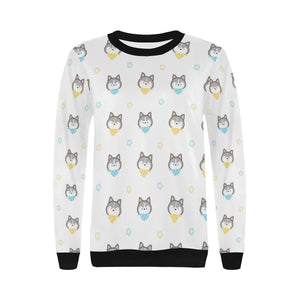 Cute Siberian Husky pattern Women's Crew Neck Sweatshirt