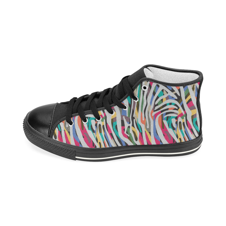 Colorful zebra skin pattern Women's High Top Canvas Shoes Black