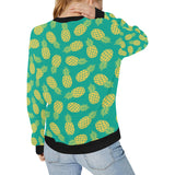 Pineapples pattern green background Women's Crew Neck Sweatshirt