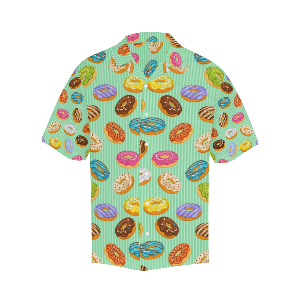 Colorful donut pattern green background Men's All Over Print Hawaiian Shirt
